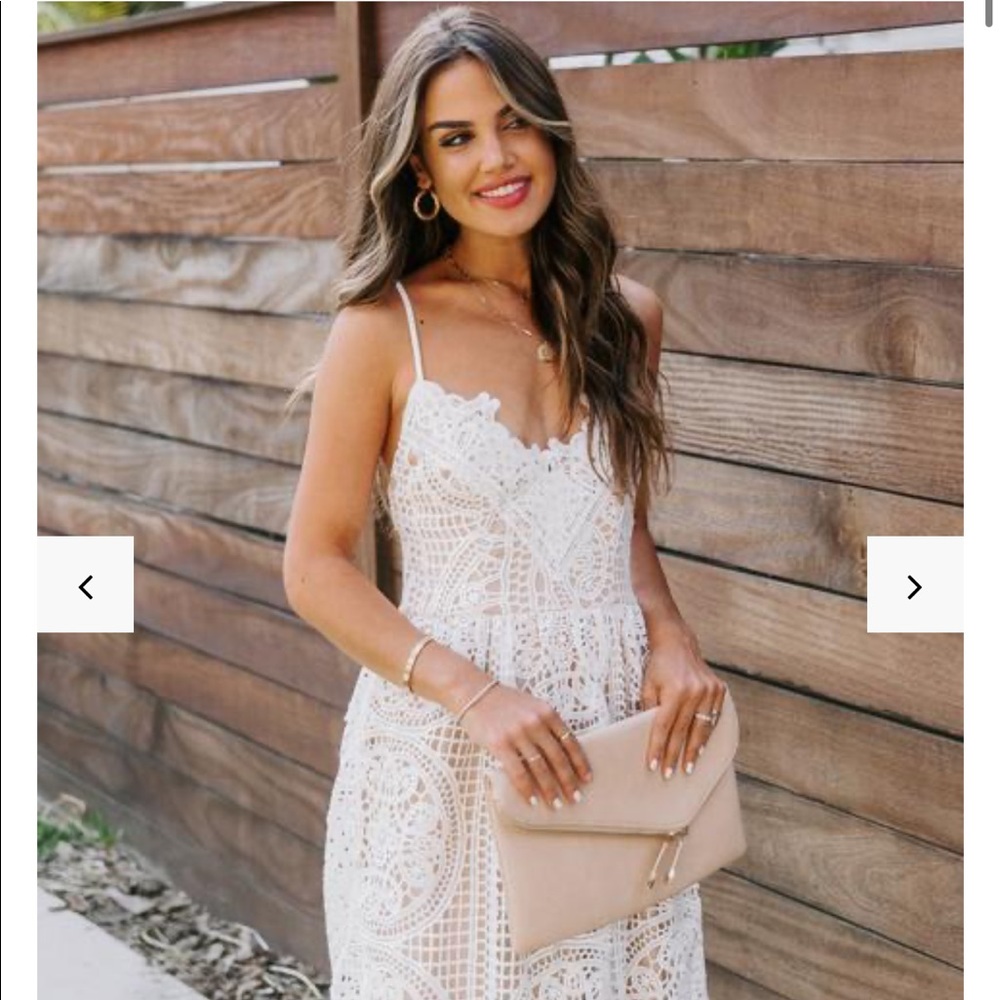 Boho Ivory Lace Crochet Backless Midi Sundress - Picture 12 of 16